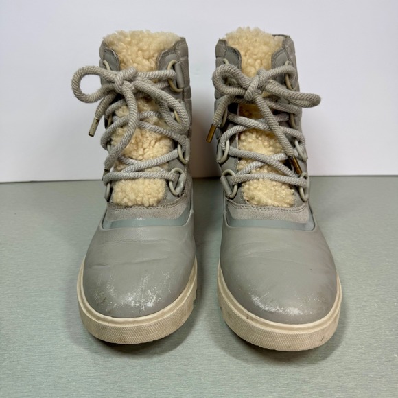 Sorel Waterproof Winter Boots Faux Fur Trim Lace Up Gray NL3926-081 Women's Sz 8 - Picture 5 of 11